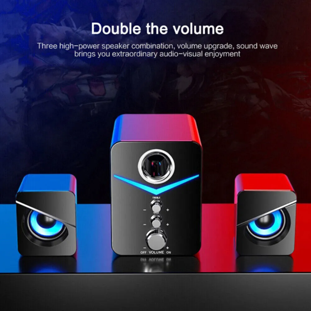 US 1-2 Pcs USB Computer LED Speakers Subwoofer Bass Control Desktop Laptop PC