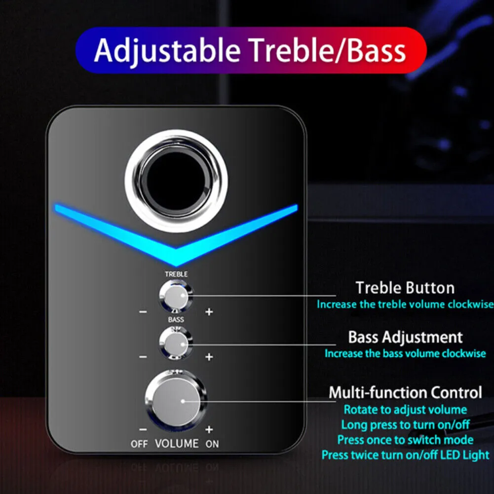 US 1-2 Pcs USB Computer LED Speakers Subwoofer Bass Control Desktop Laptop PC