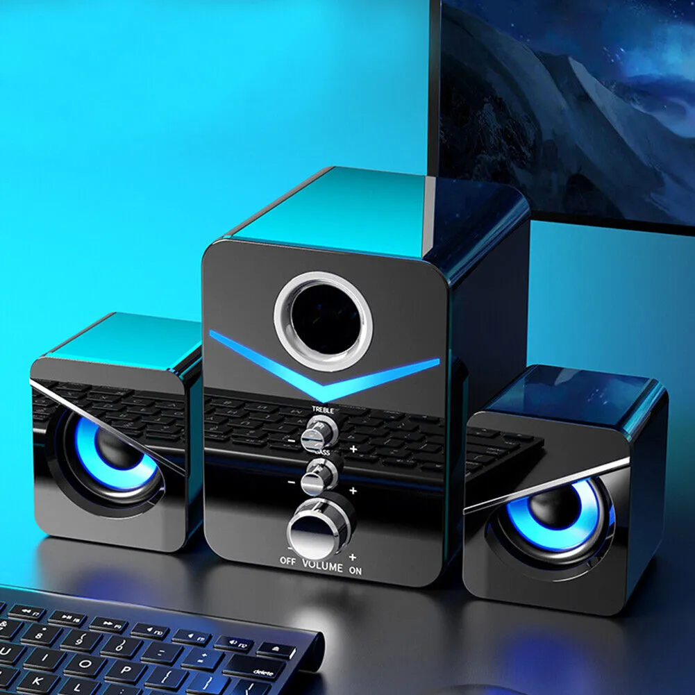 US 1-2 Pcs USB Computer LED Speakers Subwoofer Bass Control Desktop Laptop PC