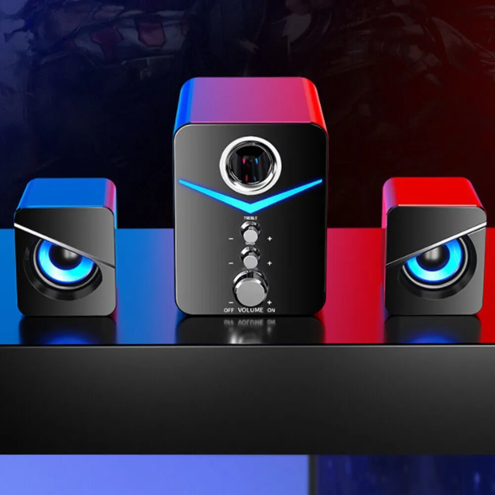 US 1-2 Pcs USB Computer LED Speakers Subwoofer Bass Control Desktop Laptop PC