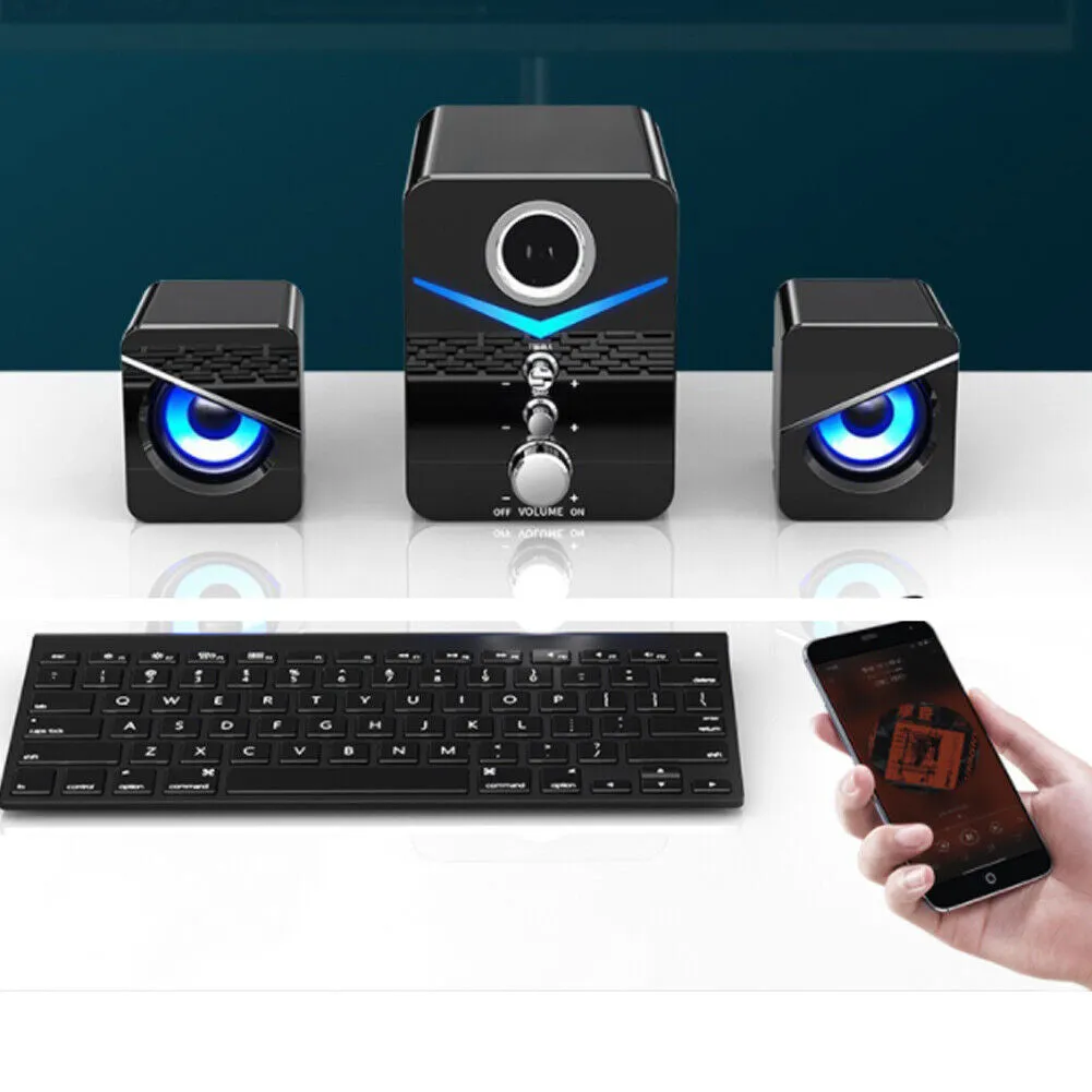 US 1-2 Pcs USB Computer LED Speakers Subwoofer Bass Control Desktop Laptop PC