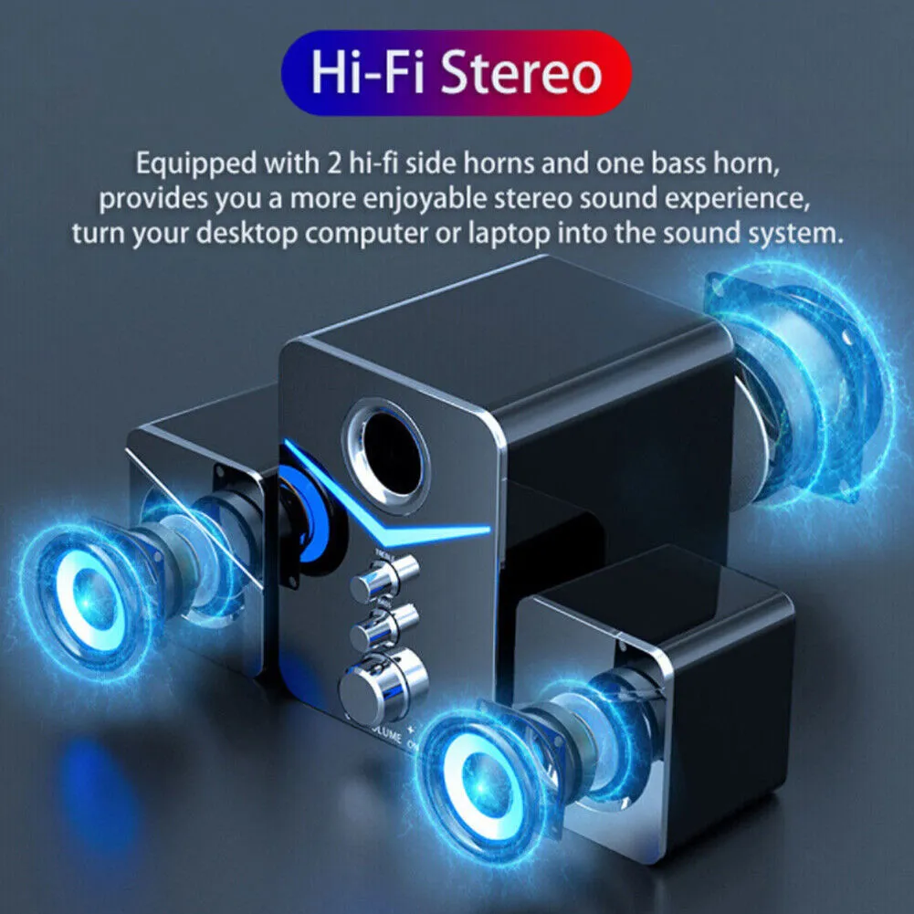 US 1-2 Pcs USB Computer LED Speakers Subwoofer Bass Control Desktop Laptop PC
