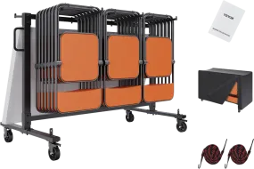 Vevor Folding Chair Cart Stores 42 Chairs 265 lbs Capacity Caster Wheels 2 Elastic Cords Cover New