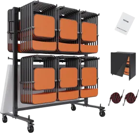 Vevor Folding Chair Cart Stores 84 Chairs 530 lbs Capacity Caster Wheels 2 Elastic Cords Cover New