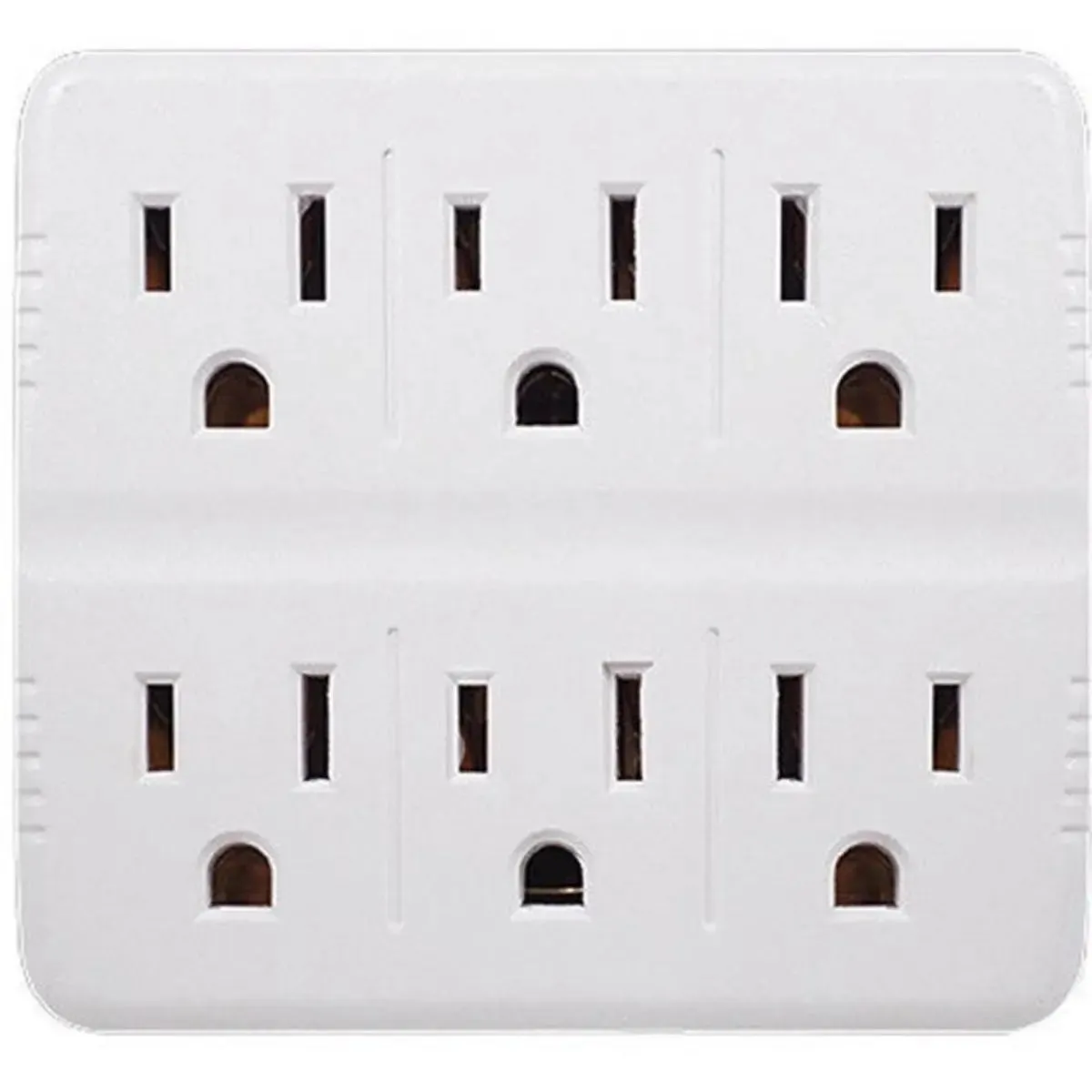White 6 Outlet Wall Tap Adapter With Grounded Dual 3 Prong AC Plug 15A
