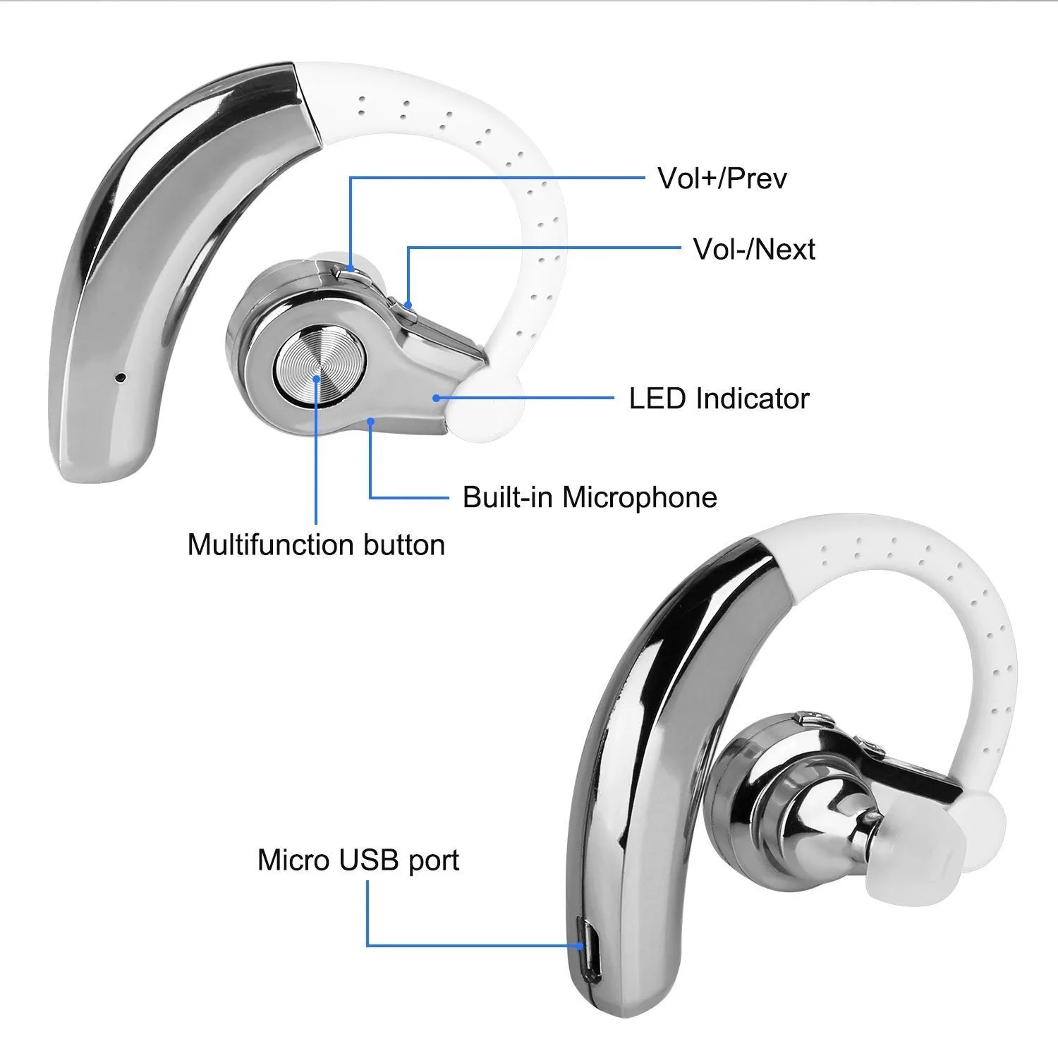 Wireless Earpiece Right with Mic Earhook