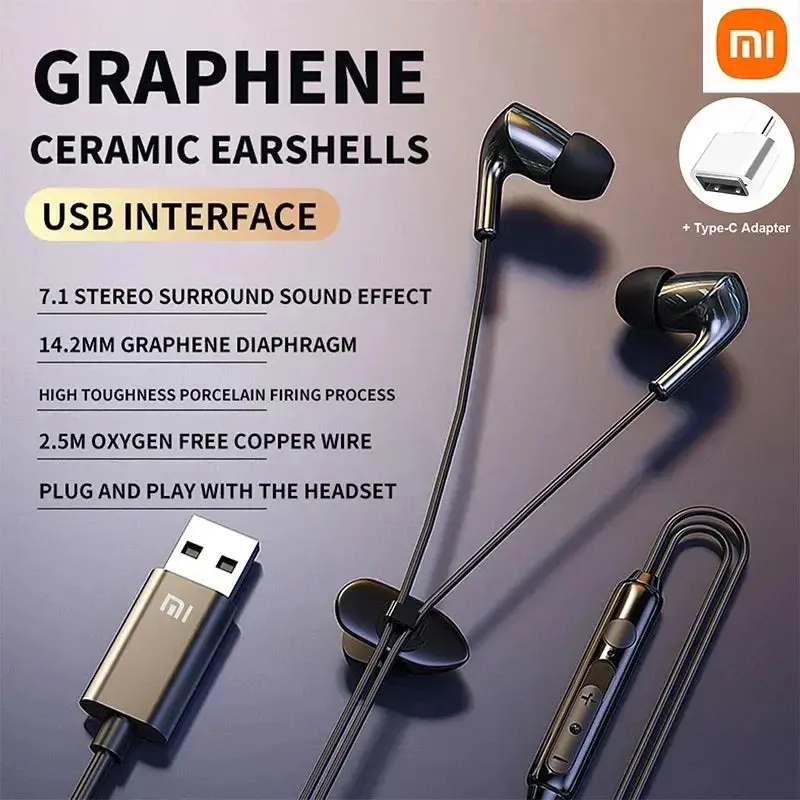 Xiaomi Wired Game Headphones MIJIA L01 Graphene Ceramic Earshells In-Ear 7.1 Surround Sound Headset Waterproof Earphones
